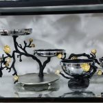 ست پذیرایی لوکس چهارتکه آلومینیوم مدل شکوفه رنگ مشکی نقره ای