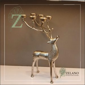 گوزن جا شمعی آلومینیومی رنگ طلایی و نقره ای